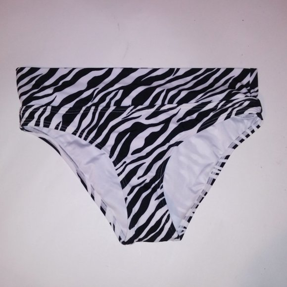 Victoria Secret‎ Swim Bikini Bottom XS White Black Animal Print Zebra Foldover - Picture 4 of 7